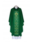 Embroidered green chasuble, satin belt - IHS (23)