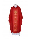Red embroidered chasuble, satin belt - IHS (23)