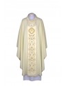 Chasuble ecru embroidered, satin belt - IHS (23)