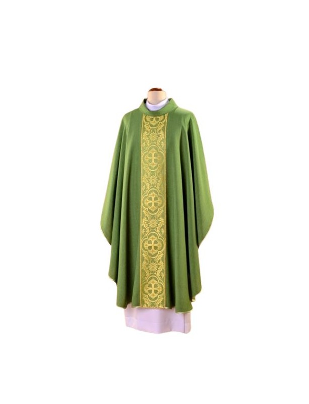 Embroidered green chasuble - woven belt (25)