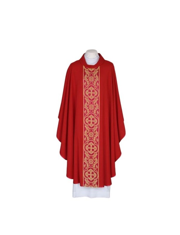 Embroidered red chasuble - woven belt (25)