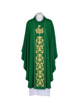 Chasuble verte brodée - IHS