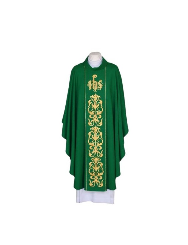 Embroidered green chasuble - IHS (26)