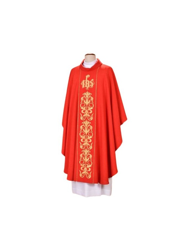 Embroidered red chasuble - IHS (26)