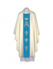 Marian Chasuble with Blue belt, Gold Crown, and Fleur-de-Lis Embroidery