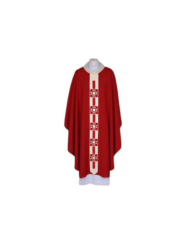 Red embroidered chasuble, narrow modern stripe (45)