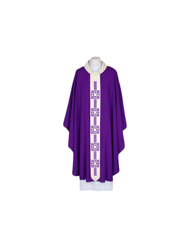 Embroidered chasuble purple, narrow modern stripe (47)