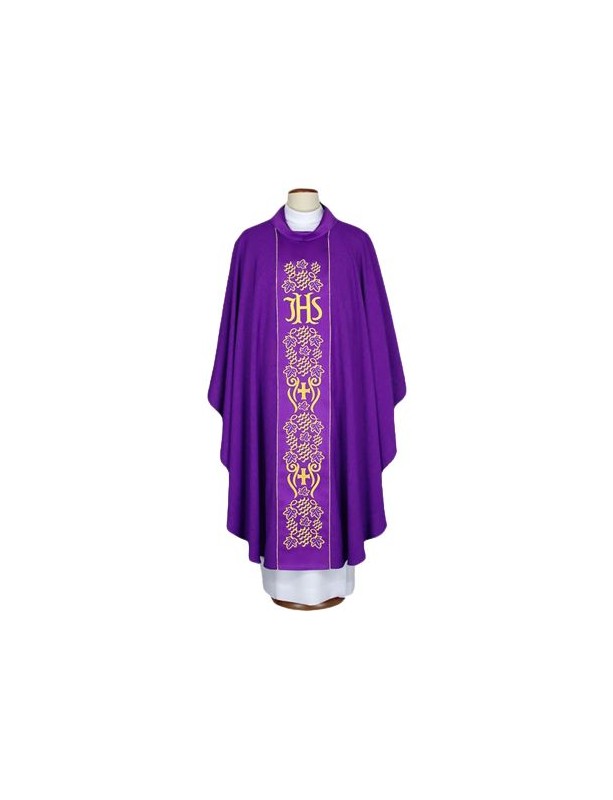 Embroidered chasuble purple - richly embroidered IHS belt (66)