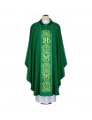 Green embroidered chasuble - richly embroidered IHS belt (67)