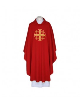 Casulla roja bordada - Cruz de Jerusalén