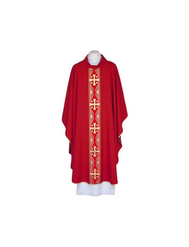 Red chasuble with decorative woven belt (89)