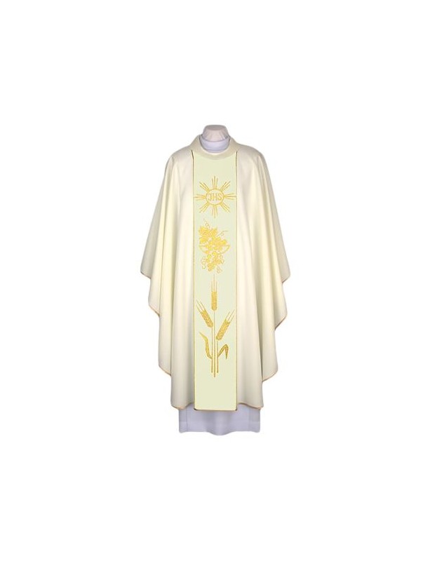 Chasuble ecru with IHS - woven decorative belt (93)