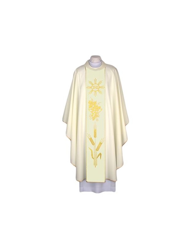 Chasuble écrue avec IHS - ceinture décorative tissée