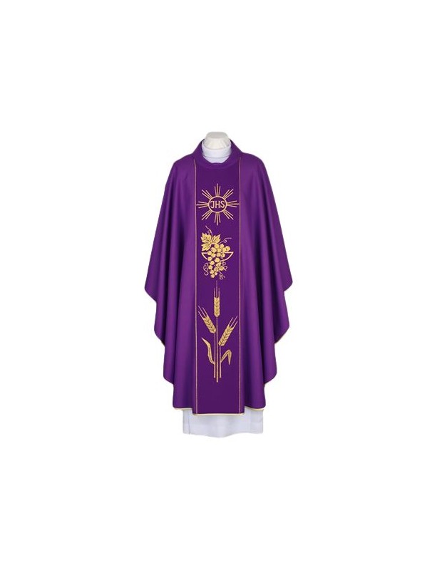 Chasuble purple with IHS - woven decorative belt (94)