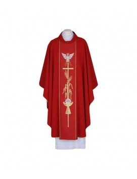 Chasuble rouge avec symbolisme du Saint-Esprit - ceinture tissée (97)