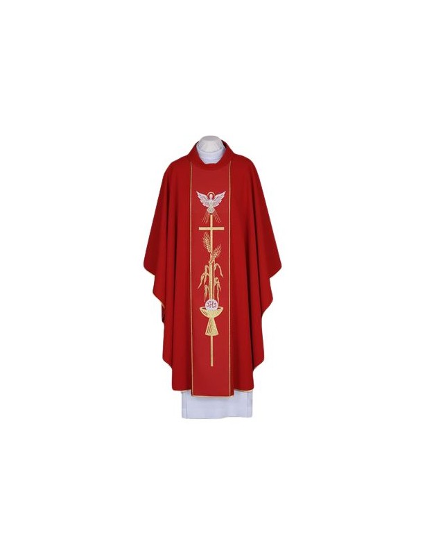 Chasuble red with symbolism of the Holy Spirit - woven belt (97)
