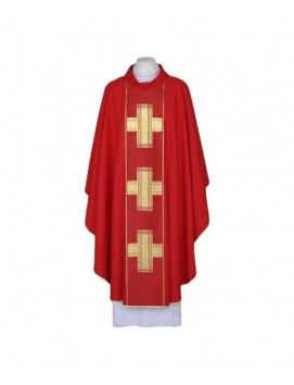Red chasuble, woven belt - Crosses (101)