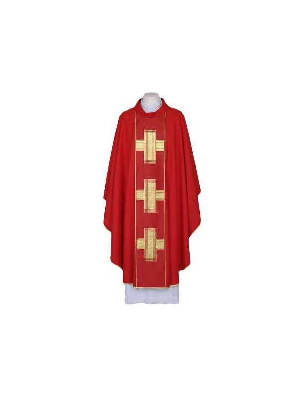 Red chasuble, woven belt - Crosses (101)