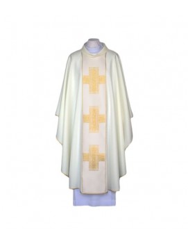 Chasuble ecru, woven belt - Crosses (102)