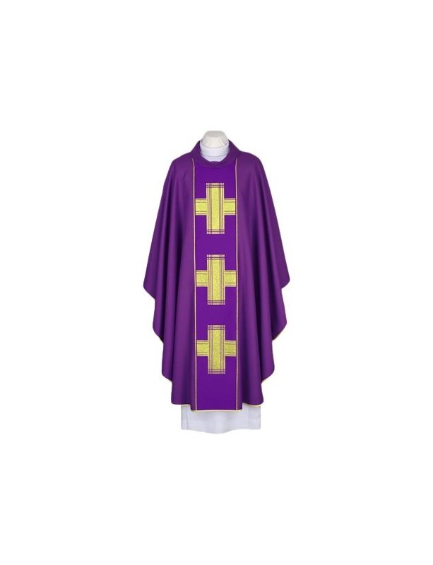 Purple chasuble, woven belt - Crosses (103)