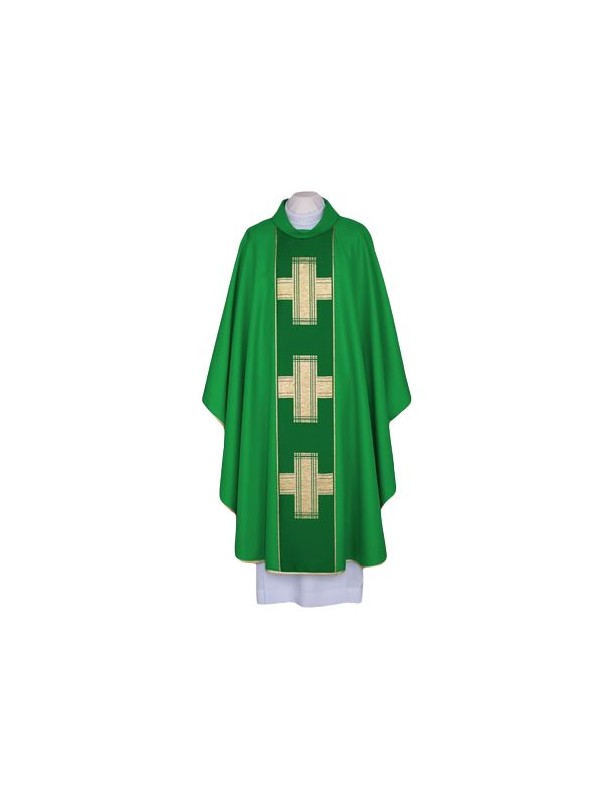 Green chasuble, woven belt - Crosses (104)