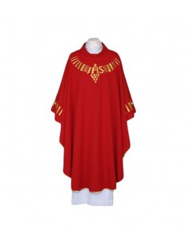 Red chasuble, embroidered belt - IHS (110)