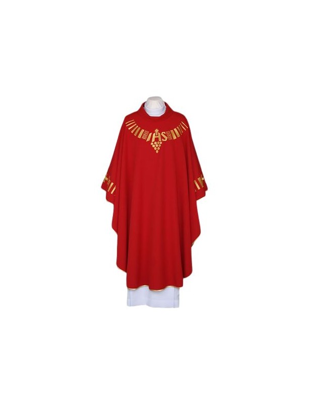 Red chasuble, embroidered belt - IHS (110)