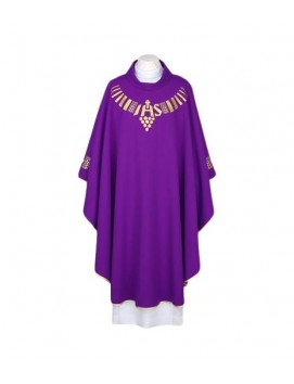 Purple chasuble, embroidered belt - IHS (112)