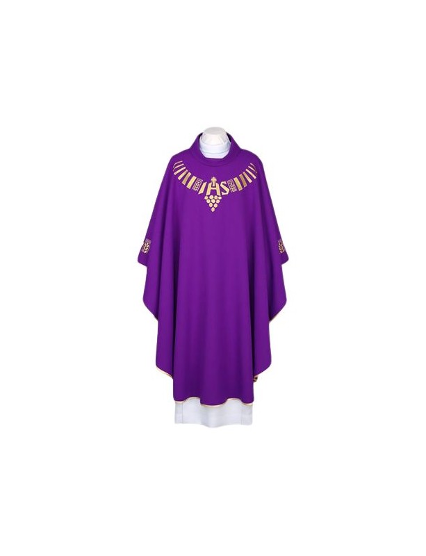 Purple chasuble, embroidered belt - IHS (112)