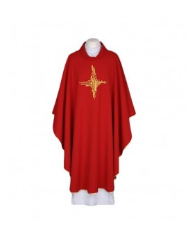 Chasuble rouge, ceinture brodée - Croix