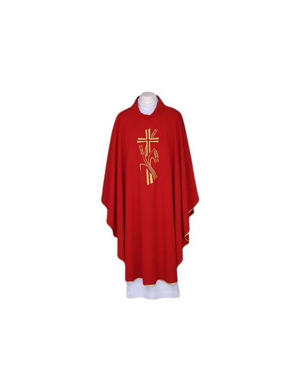 Casulla roja, cinturón bordado - Cruz, orejas