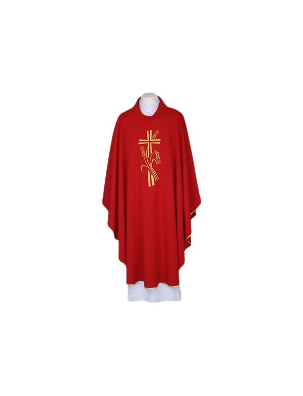 Red chasuble, embroidered belt - Cross, ears (118)