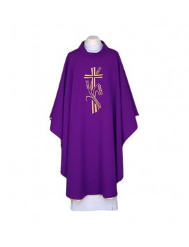 Chasuble violette, ceinture brodée - Croix, oreilles