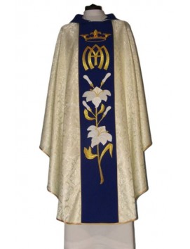 Marian chasuble with embroidered belt, rosette fabric (70)