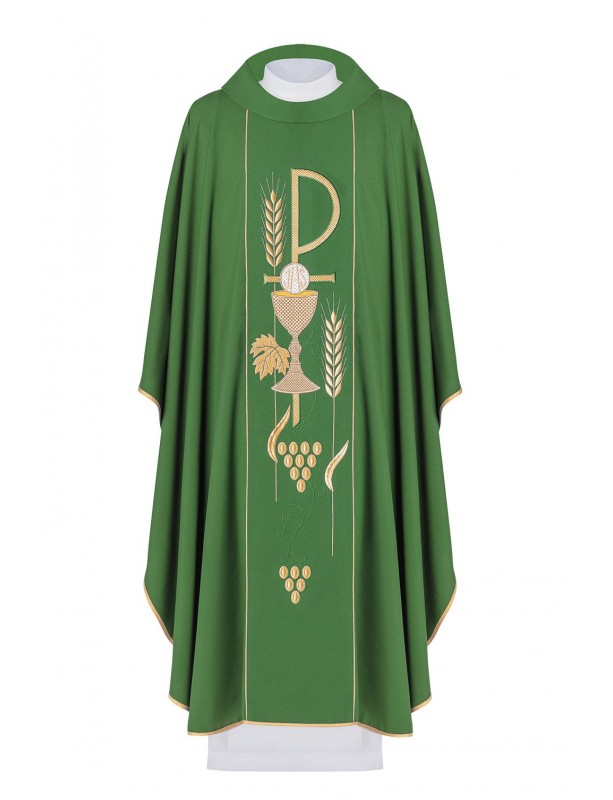 Chasuble brodée du symbole du calice - vert (H1)