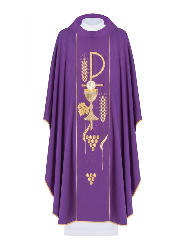 Casulla bordada con el símbolo del Cáliz - morado (H3)