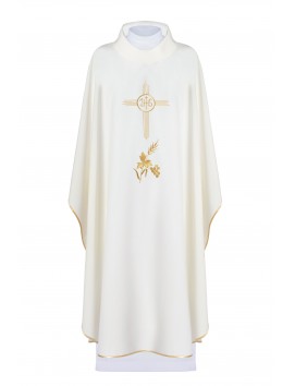 Chasuble brodée avec symbole IHS - écru (H3)