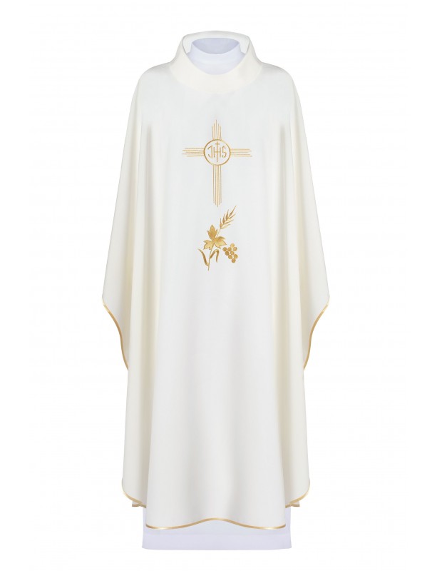 Chasuble brodée avec symbole IHS - écru (H3)