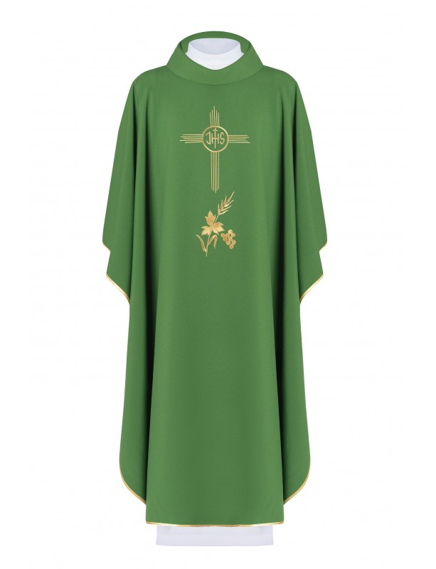 Chasuble brodée avec symbole IHS - verte (H3)