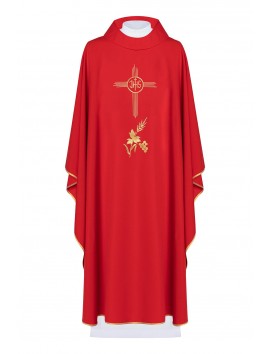 Embroidered chasuble with IHS symbol - red (H3)