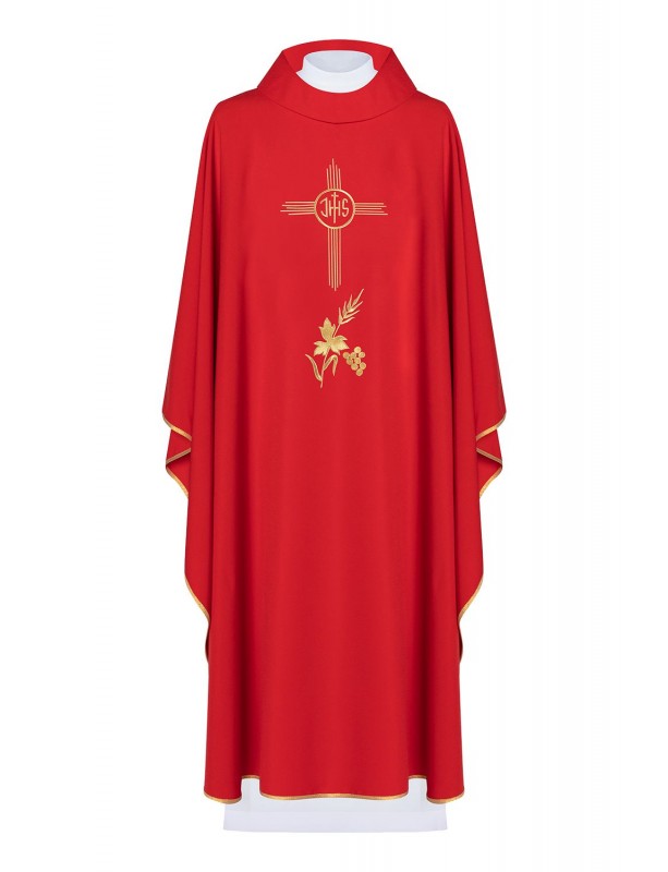 Chasuble brodée avec symbole IHS - rouge (H3)