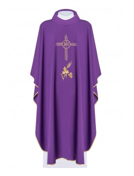 Embroidered chasuble with IHS symbol - purple (H3)