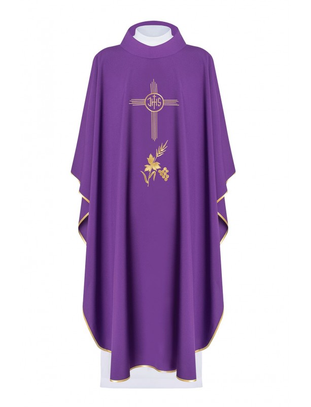 Casulla bordada con símbolo IHS - morada (H3)