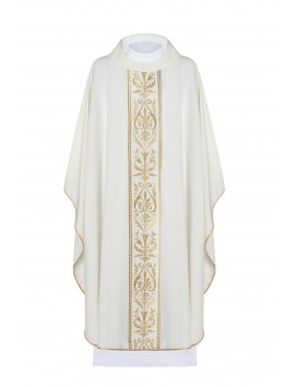 Embroidered chasuble with decorative belt - ecru (H4)