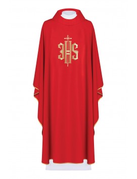 Embroidered chasuble with IHS symbol - red (H5)