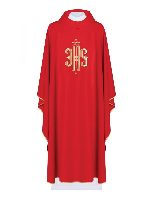 Chasuble brodée avec symbole IHS - rouge (H5)