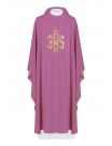 Embroidered chasuble with IHS symbol - pink (H5)
