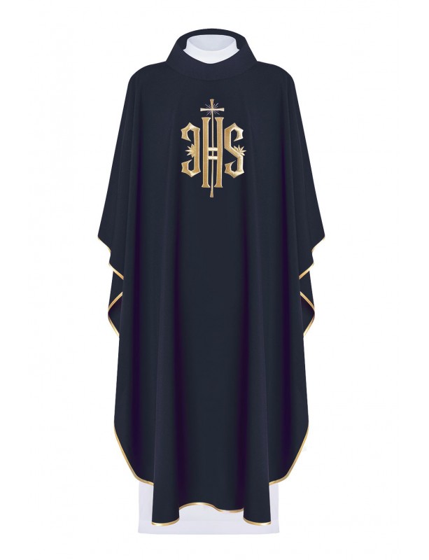 Embroidered chasuble with IHS symbol - black (H5)