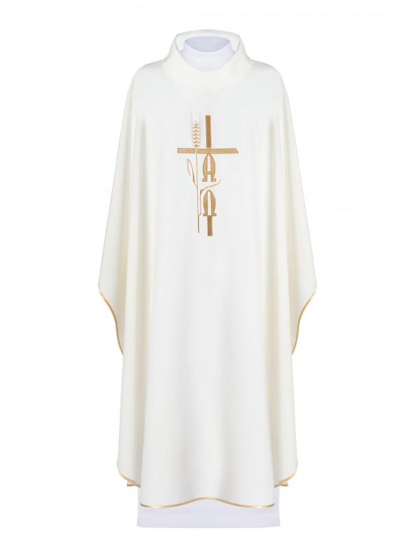 Chasuble brodée Alpha Omega - écru (H6)