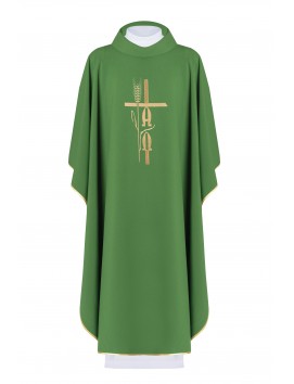 Chasuble brodée Alpha Omega - vert (H6)